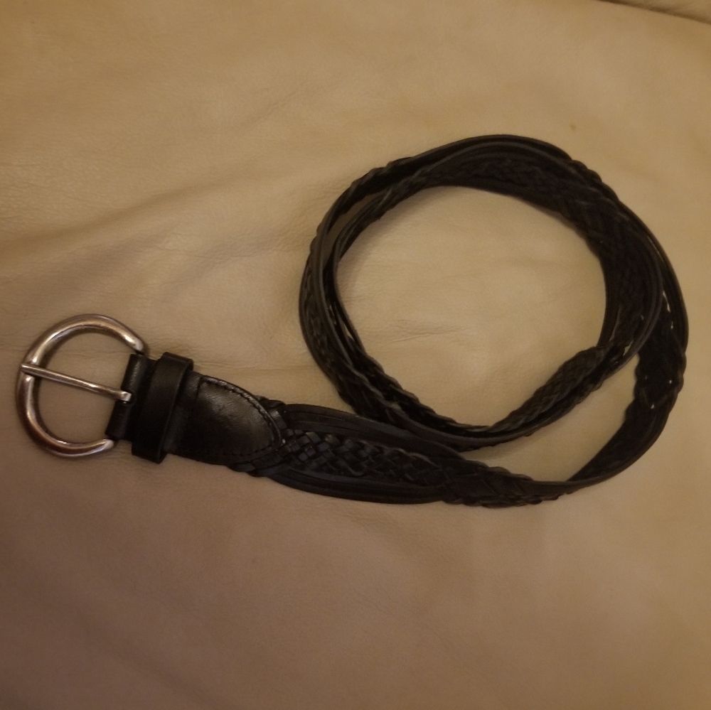 Kohl's Black Woven Leather Belt Sz 1X EUC